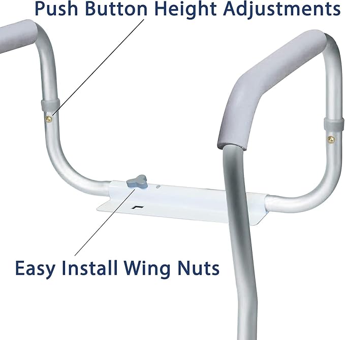 Carex Toilet Safety Rails, Adjustable and Detachable Toilet Safety Frame with Handles for Elderly, Handicap, or Disabled, Heavy-Duty Non-Slip Bathroom Grab Bar, with Padded Handles and Aluminum Frame