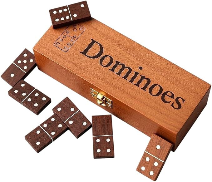 T one Dominos Set for Adults with Wooden Box(28 Tiles) | Dominos for Kids | Family Party Game | Gift for Birthday/Christmas/Father Day (Design-1)