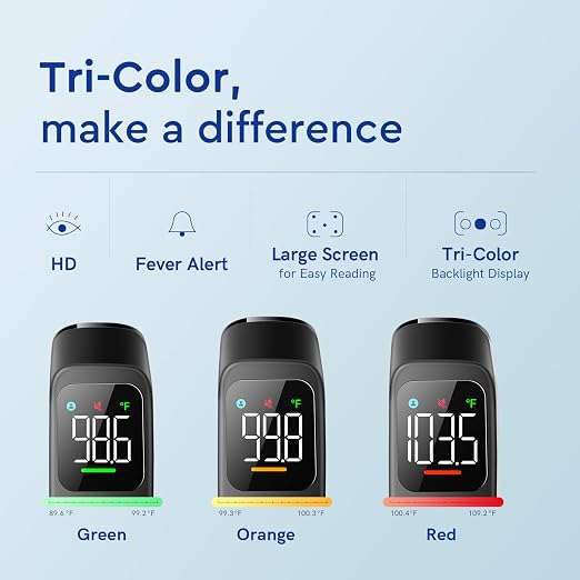 Viproud Touchless Thermometer for Kids and Adults, 1-Second Reading, Black | Large LED Screen, Fever Indicator, Mute Mode, Memory Recall, Dule Mode Forehead/Object, for All Ages