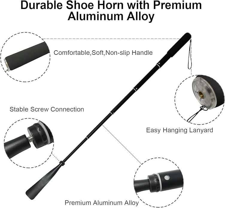 TriPro Shoe Horn Long Handle -15"-37" Telescopic Metal Shoe Horn Adjustable Length, Aluminum Alloy, Portable Long Handled Shoe Horn, Shoe Horn Long Handle For Seniors Men Women Kids