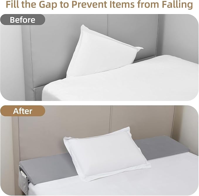 Vekkia 2-in-1 Queen Bed Wedge Pillow for Headboard Gap, Fills 0–6" Gaps, Rotates for Two Angles & Heights, Pressure Lock Design Keeps in Place, Dual Side Pockets, Washable Cover, Gray, 60"x10"x8"
