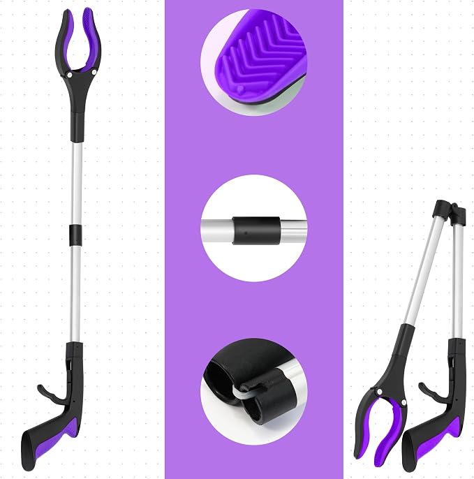 Grabber Reacher Tool - 32” Reacher Grabber Tool with Strong Magnetic and Swivel Head - Heavy Duty Pick Up Stick Grabbers for Seniors, Trash, Surgery Recovery Must Haves Gifts(Purple)