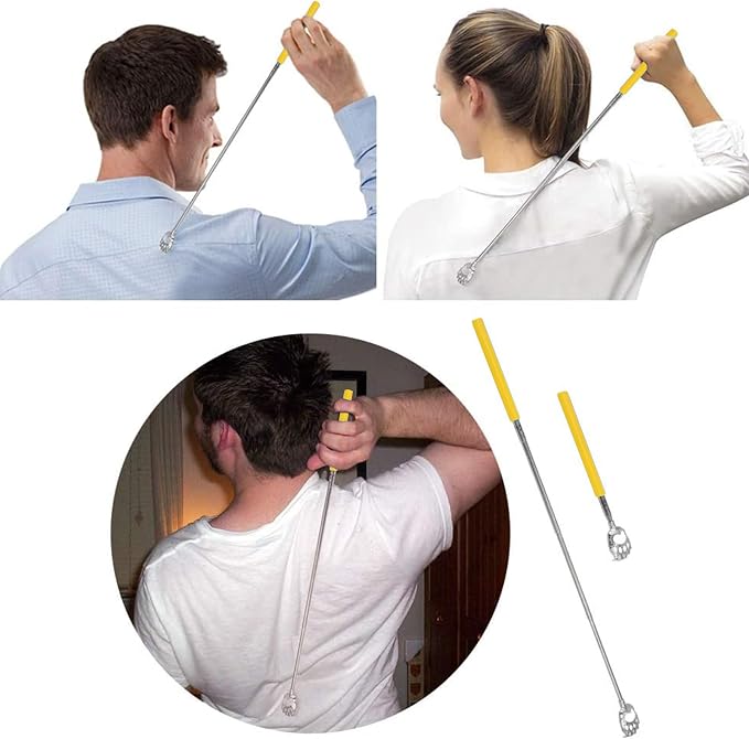 WOVTE Back Scratcher, Bear Claw Telescopic Back Scratcher Stainless Steel Back Massager, Back Scratcher for Men Women Gifts for Men Stocking Stuffers for Men Women Mens Gifts(Yellow)