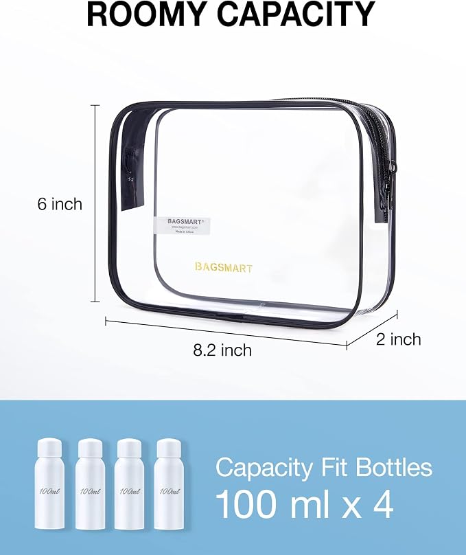 BAGSMART Clear Toiletry Bag 2-Pack TSA Approved Water-Repellent, Nude Pink | Carry on Travel Accessories Bag, Airport Airline Quart Size Bags for Women Men, Makeup Cosmetic Bag