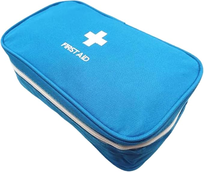 Jipemtra Red First Aid Bag Empty Travel Rescue Pouch First Responder Storage Medicine Emergency Bag for Car Home Office Kitchen Sport Outdoors (Blue with Handle)