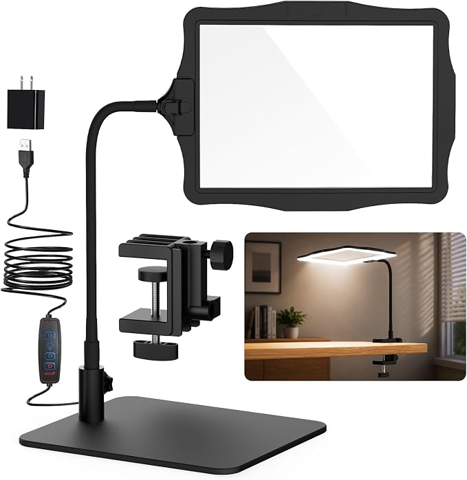 5X Full Page Magnifying Glass with Light and Stand for Reading | 10.6" x 7.8" large lens, reading magnifier for books with hands-free stand; for seniors, low vision, crafts & close wor