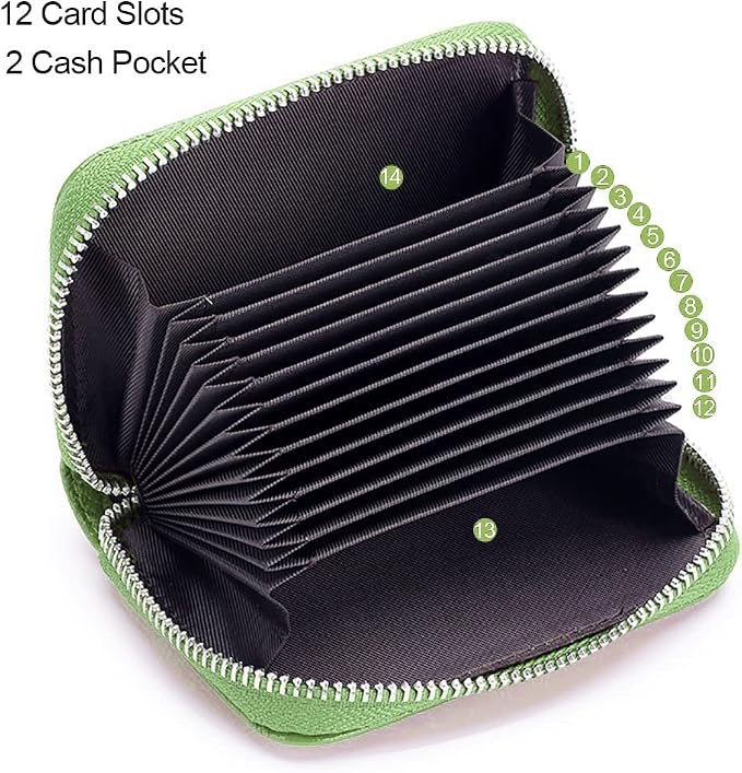 RFID Credit Card Holder Genuine Leather Credit Card Wallet with Zipper | RFID