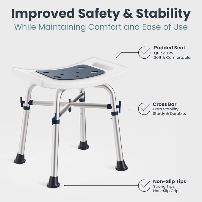 PELEGON Shower Chair for Inside Shower (350 lb) - Adjustable Height, Padded Seat, Shower Chair for Elderly and Disabled - Shower Chair for Adults, Tub Chairs for Bathtubs - Dark Blue