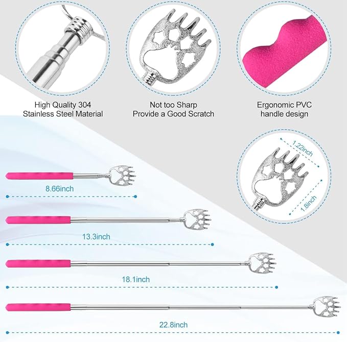 Yeipis 3 Pack Different Back Scratcher Metal Portable Telescoping Back scratchers with Rubber Handles, Extendable Back Massager Tool, Great Stocking Stuffers for Men Women Kids Adults（Pink）