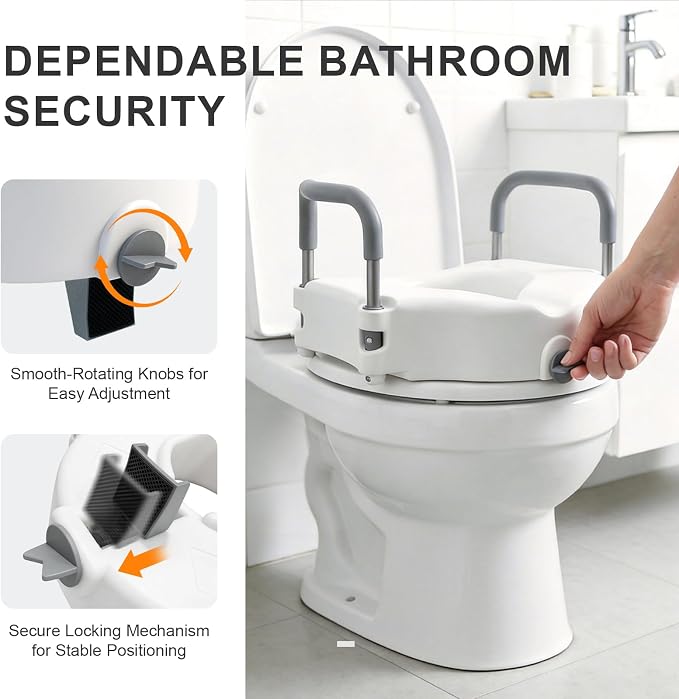 Raised Toilet Seat with Handles, Toilet Seat Riser for Seniors | Adjustable Height & Width, Cozy Padded, 300lb Capacity, Handicap Toilet Seat for Elderly