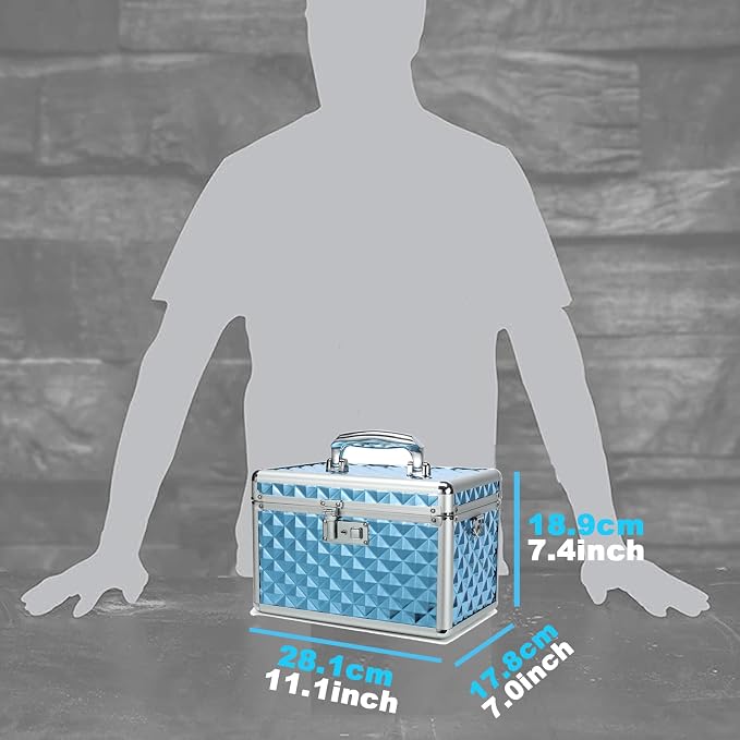 Storage Box with Key Lock, Lockable Medicine Storage Box, Empty First Aid Box, Security Lock Box, Multipurpose Locking Box for Home and Outdoor Use (Blue, Medium)