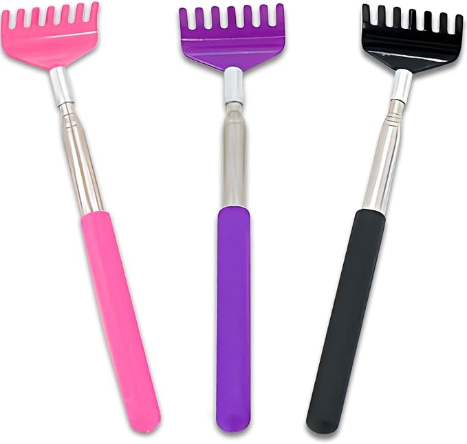 3-Piece Portable Extendable Back Scratcher Set, Telescopic Back Scratchers for Women and Men, Stainless Steel Body Massagers with Rubber Grips