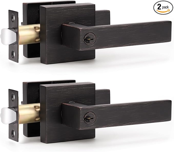 KNOBWELL Bronze Heavy Duty Entrance Door Lever Door Handle(for Office/Front Door) Oil Rubbed Bronze Door Handle, Keyed Entry(Different Keys) Door Leversets Not Keyed Alike 2 Pack 2.13 lb One Lever