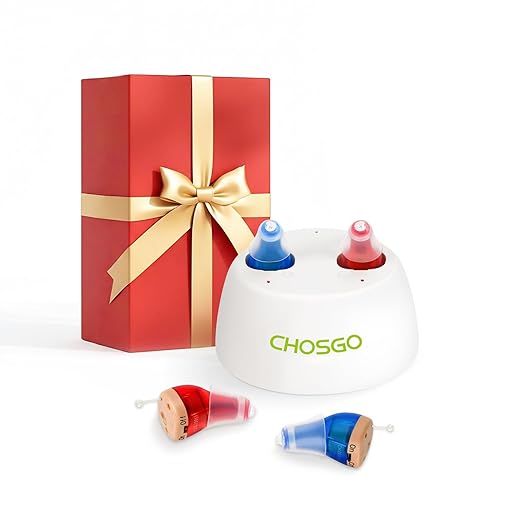 Hearing Aids, Rechargeable Hearing Aids for Seniors Adults with Noise Cancellation,A Pair Completely-in-Canal (CIC) Invisible OTC Hearing Amplifier, Red Blue