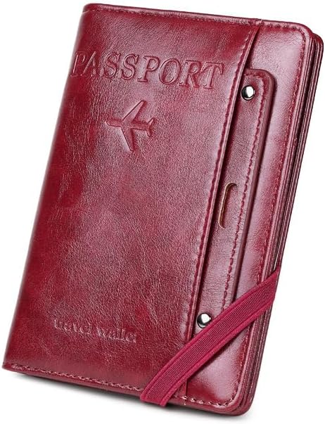 RFID Passport Wallet, RFID Passport Holder for Wallet, Essential Travel Anti-Theft Wallet Storage Case, Anti-Theft Protective Case，Burgundy