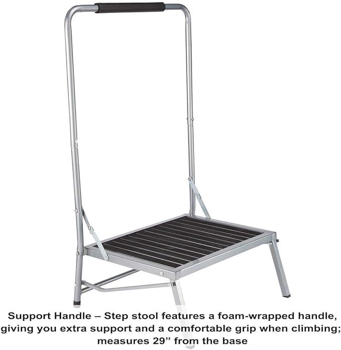 LivingSURE Extra Wide Folding Step Stool with Foam-Grip Handle – Non-Slip Surface, Lightweight Steel Frame, Adds 8" Height – Compact Safety Step for Kitchen, Bathroom, Bedroom & Indoor Use