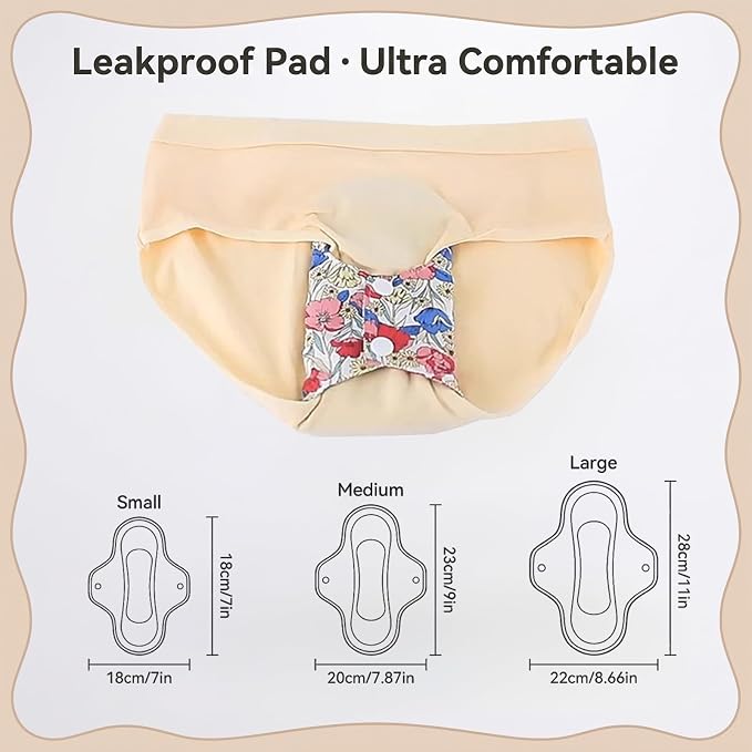 Reusable Incontinence Pads for Women, Leak-Proof, Waterproof, Washable, Breathable, Pure Cotton & Bladder Leak Protection (Yellow/11 in)