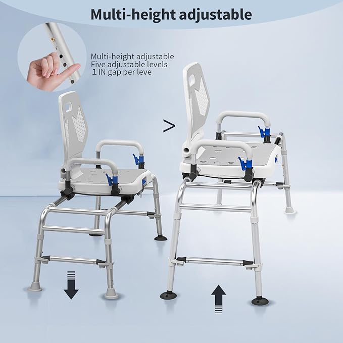 Sliding Shower Chair Swivel Tub Transfer Bench with Backrest with Non Slip Suction Cups 400lbs