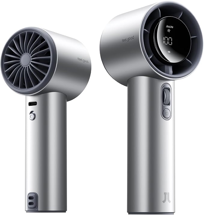 JISULIFE Handheld Fan Pro1S - Next-Gen Airflow: Up to 40H Runtime | Electroplated ABS-Luxury Shine, 1-100 Speed Scroll Wheel, 5000mAh-Portable Fan for Travel, Gifts for Women(Chrome Silver,1Pc)