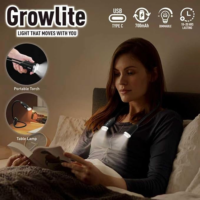 Neck Reading Light, 3 Color & Brightness Adjustable Book Light for Reading in Bed, Hands-Free, Lightweight, USB C Rechargeable, Eye-Caring, Perfect for Crafts, Camping, Kids & Adults (black)