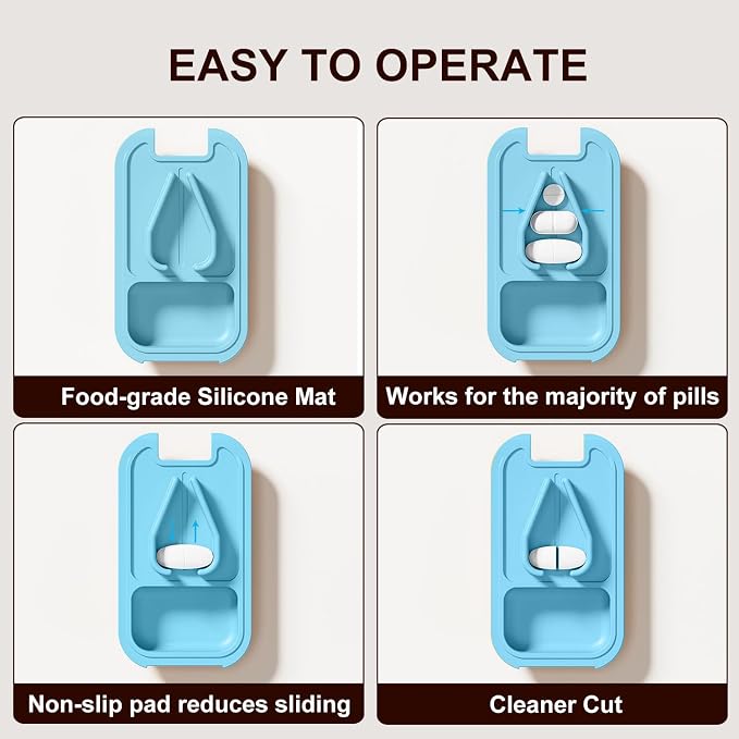 Pill Cutter | Pill Splitter for Small or Large Pills | Design in The USA| Cuts Vitamins |- Adjustable Splitter+ V-Shape Holder & Detachable Pad, Easy to Clean, Safe for Seniors, Kids, Pets-gray