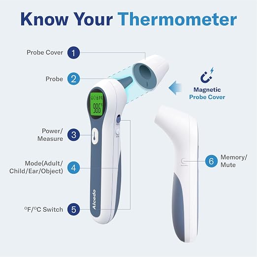 Alcedo Forehead and Ear Thermometer for Adults, Kids, and Baby | Touchless, Instant Read, Medical Grade, Accurate Digital Infrared Thermometer, Pouch & Batteries Included