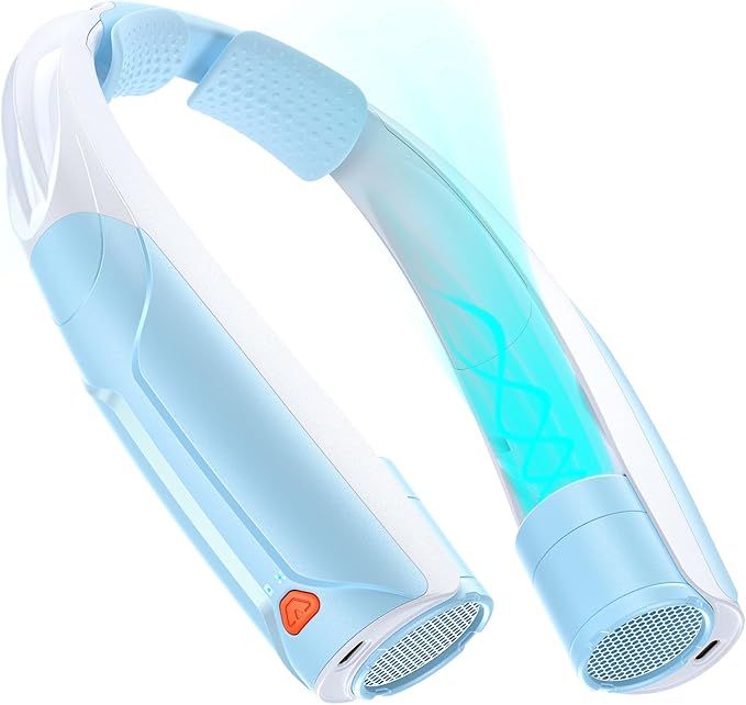 AaoLin Portable Neck Fan with 6000mAh Battery, USB-C Rechargeable, Blue Hands-Free Personal Fan 6 Speeds, 6-20Hrs Cooling for Outdoor Sports/Gym/Office, Adjustable 11oz Lightweight, Neck Cooler