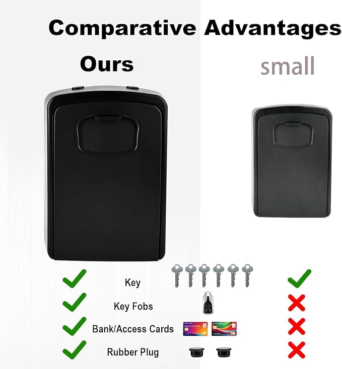 XXL Large Key Lock Box, 5.5"x4.1"x2.1", Upgraped Material | Waterproof Kirsite Combination Lockbox for Keys Outdoor, Portable Key Lock Box Wall Mount with Code (1 Pack, Black)
