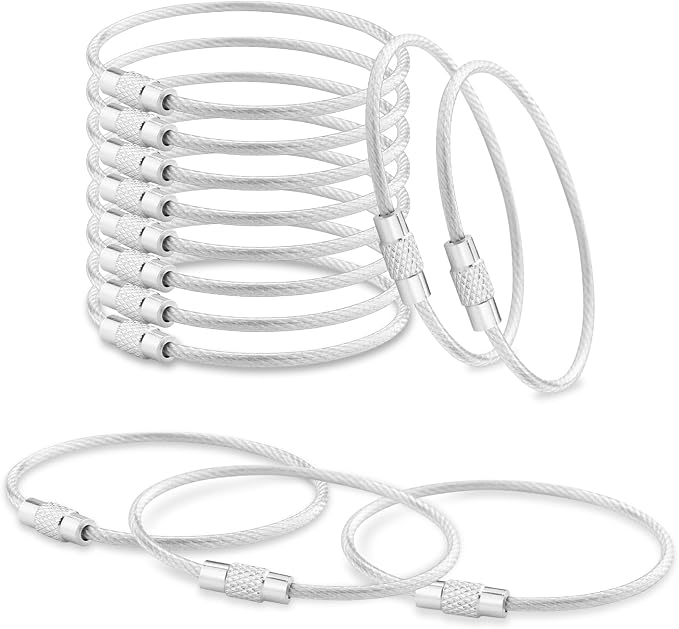 CooBigo 25 Pack Stainless Steel Loops 2mm Coated Wire Keychain Cable Large Key Rings 6 inch Car Key Chain for Women, Luggage Tags, Key Tags, Keyrings, Kitchen Utensils - Silver