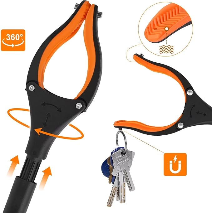 43" Extra Long Grabber Tool, Foldable Grabbers for Elderly Grab It Reaching Tool with Rotating Jaw +Magnets, 4" Wide Claw Opening Reacher Grabber Pickup Tool, Grabber Reacher Tool Heavy Duty | Rotating Jaw+Magnets, Mobility Aid Reaching Tool for Senior...