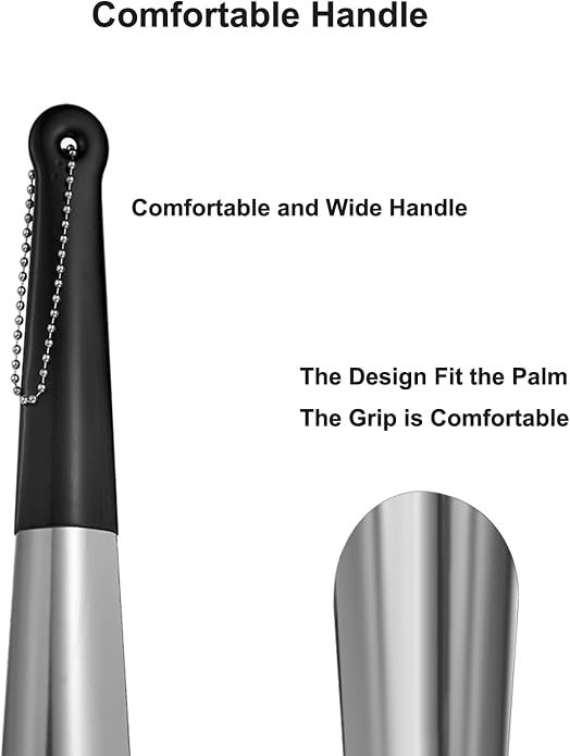 Harniruco Metal Shoe Horn 12 Inch Portable Quality Stainless Steel Shoehorn with Rubber Grip Fashion Shoe Spoon Helper for Travel Home Use