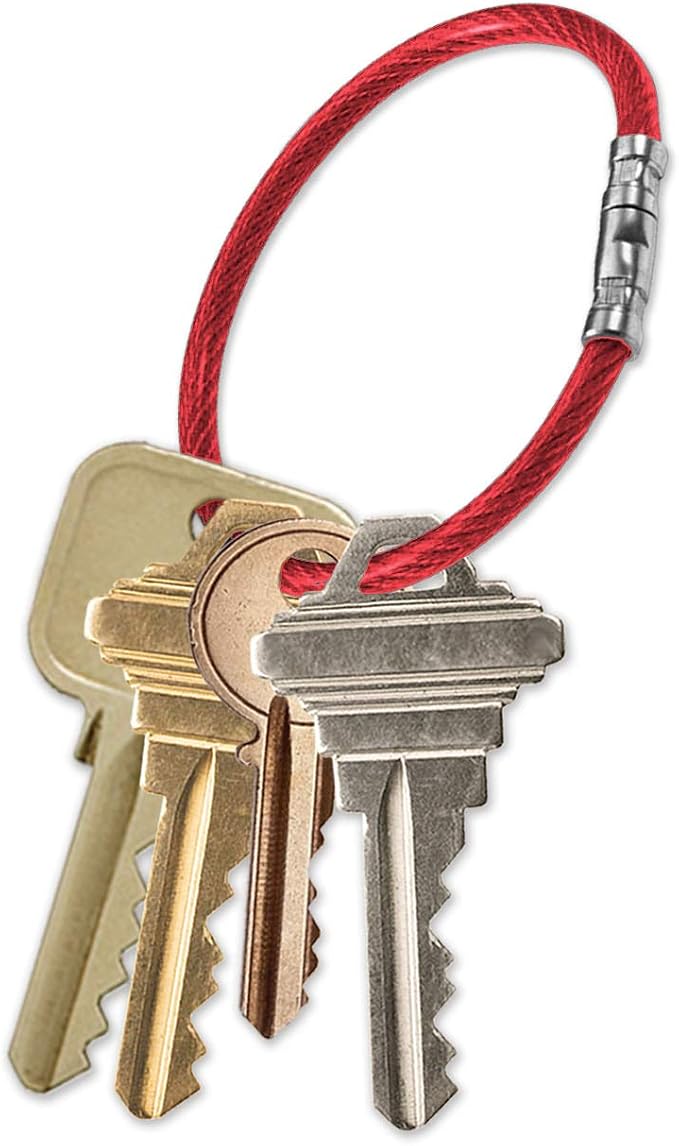 Lucky Line 5” Twisty Lock Key Ring, Flexible Nylon Coated Steel Wire Loop, Corrosion-Resistant and Durable, 5 Pack, Red (8117005)