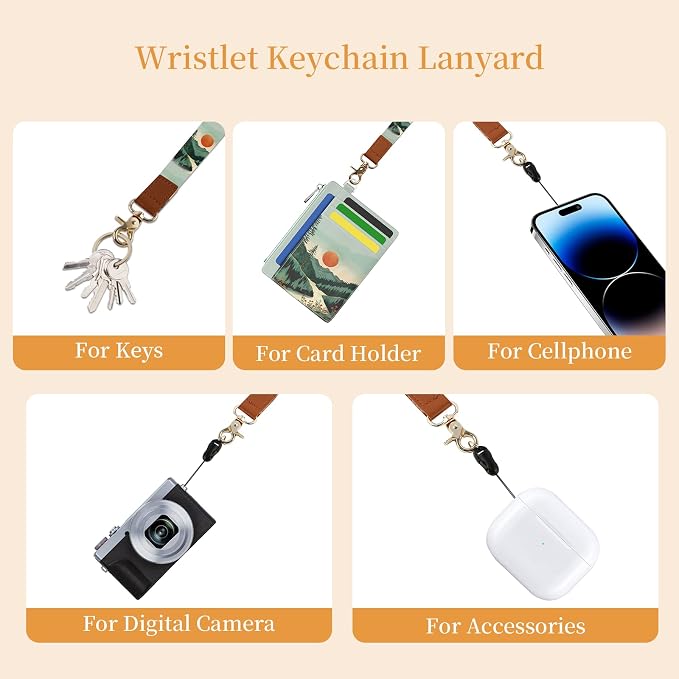 Hancynir Mountain Small Wallet Women Credit Card Holder, Wristlet RFID Cute | Keychain Wrist Lanyard Wallet, Travel Zipper Coin Pocket, Ladies Gifts Women, Minimalist Card Case, 6 Card Slots, PU Leather