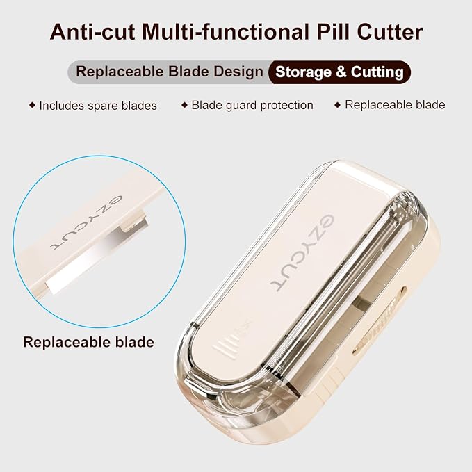 Pill Cutter,Multi-Tablet Cutter with Replaceable Blades & Safety Guard – Precision Splitter for Small to Large Tablets (Black)
