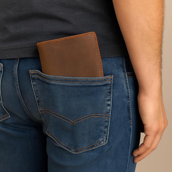 MARSHAL Bifold Leather RFID Blocking Wallet For Men & Women | Genuine Leather Holder With 20 Slots, 2 Bill Compartments & ID Window | Hipster wallet Money, Driver’s License, Travel & More (Vintage)