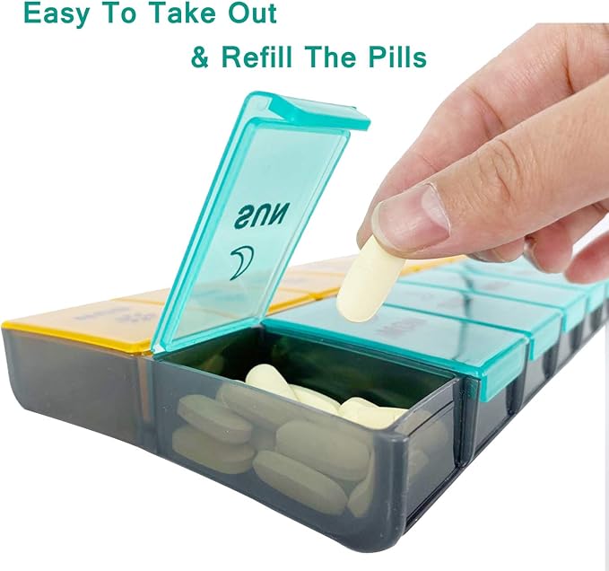 Mossime XL Large Daily Pill Organizer 2 Times a Day, Extra 7 Day Pill Box Am Pm, Weekly Day Night Vitamin Holder, Medicine Organizer, Big Pill Container, Medication Dispenser 14 Compartments