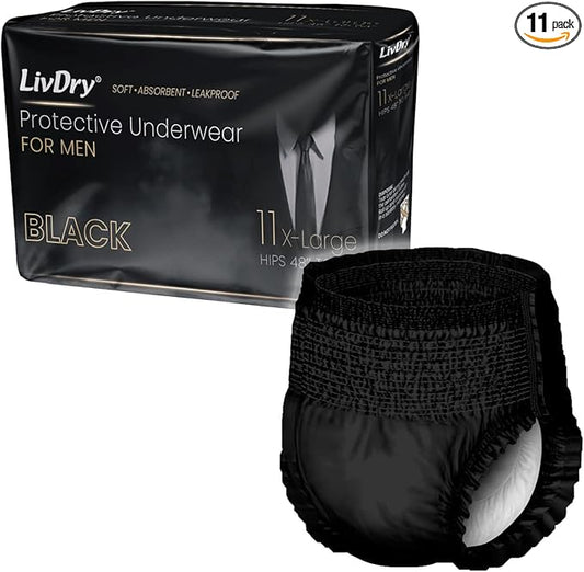 LivDry Mens Incontinence Underwear, Premium Adult Diapers for Men, Ultimate Max Protection, X-Large 11-Pack