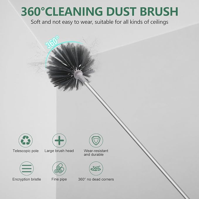 SetSail Dusters for Cleaning, 100-inch Extra-Long Cobweb Duster with Extension Pole, Bendable Microfiber Head & Cobweb Brush Washable Ceiling Fan Cleaner Duster Kit for High Ceilings, Corner