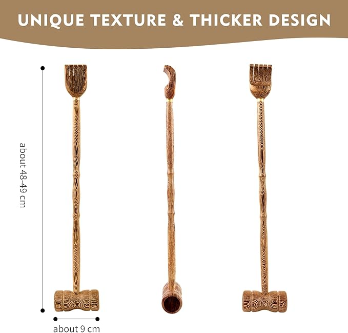 Wood Back Scratcher with Massage Hammer: 100% Natural Wood Traditional Finger-Like Back Scratchers for Adults Men Women,19Inch Thicken Extended with Body Massager,Strong & Sturdy Gifts