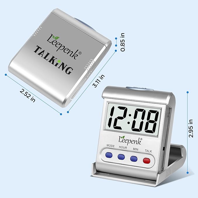 LEEPENK 2 Pack Talking Clocks for Blind Elderly,Hearing Impaired Alarm Clock,English Language Battery Operated Digital Clock for Seniors