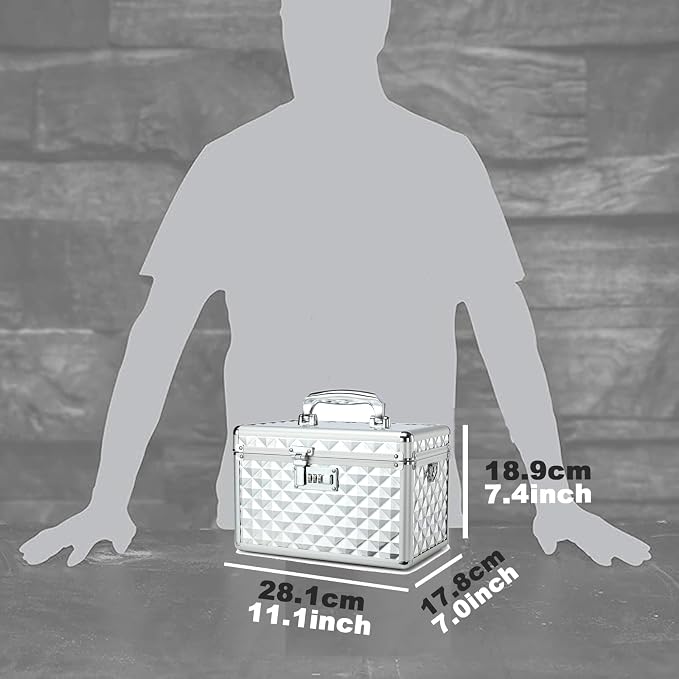 Storage Lock Box with Combination Lock, Lockable Medicine Storage Box, Empty First Aid Box, Security Lock Box, Multipurpose Locking Box for Home and Outdoor Use (Silver, Medium)