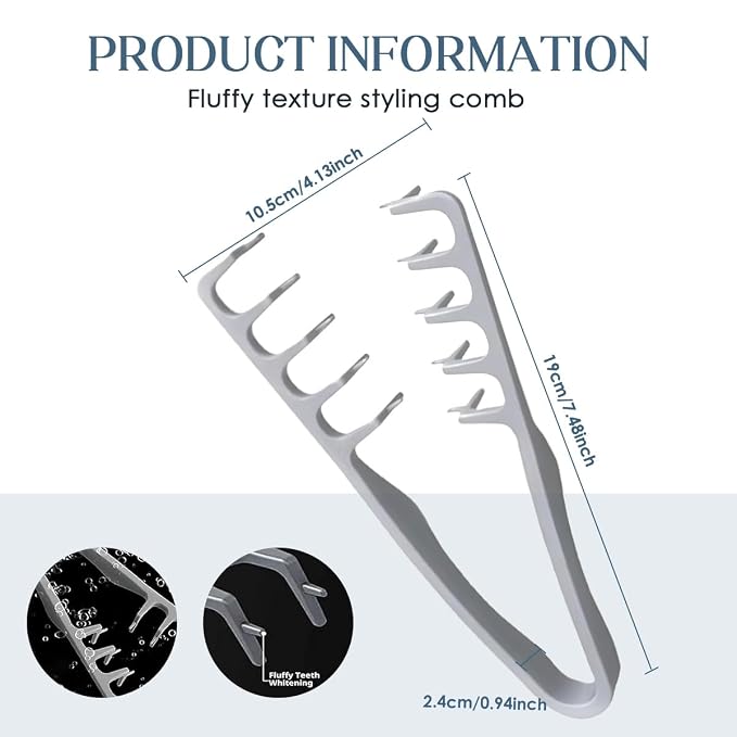 Volumizing Texture Comb for Men, Wide-Tooth Hair Styling Tool for Root Lift & Fluffy Hair, Dual-Purpose Non-Slip ABS Plastic Barber Comb - Grey