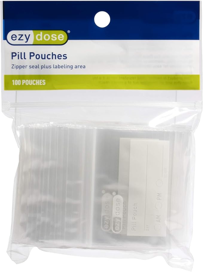 EZY DOSE Disposable Pill, Vitamin, and Daily Medicine Organizer Pouches, Zippered Seal Baggies, Pocket Sized and Travel Friendly, Easy to Use, Write on Label, 100 Count, BPA Free | Vitamin and Daily Medicine Organizer Pouches, Zippered Seal Baggies, Po...