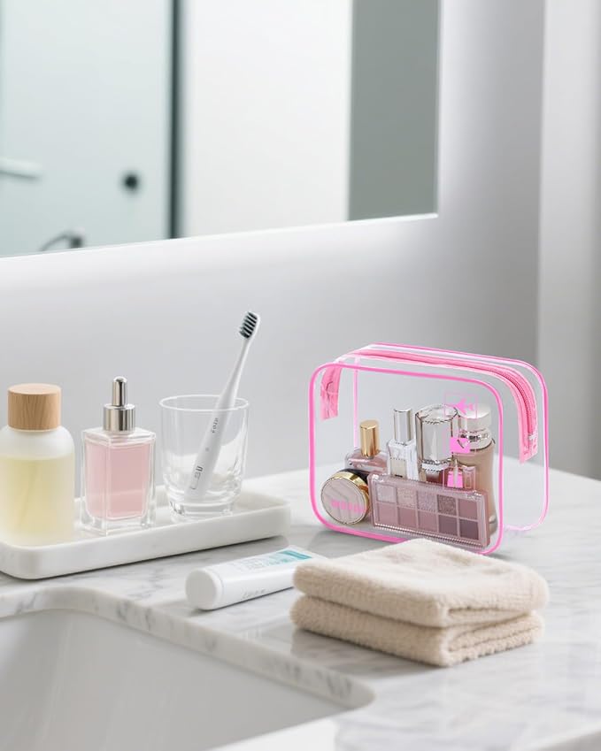 WANDF TSA Approved Toiletry Bag, 2 Pack Clear Makeup Bag | Quart Size, Airport Carry-On, TSA Liquids Travel Bag, Clear PVC, Women Men Travel Essentials