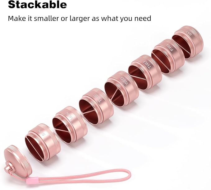 XHT Pink Weekly Metal Pill Organizer 7 Day 2 Times a Day – Aesthetic Waterproof AM PM Travel Pill Box, Heavy Duty Pill Holder and Medicine Pill Organizer for Vitamins, Fish Oil & Supplements