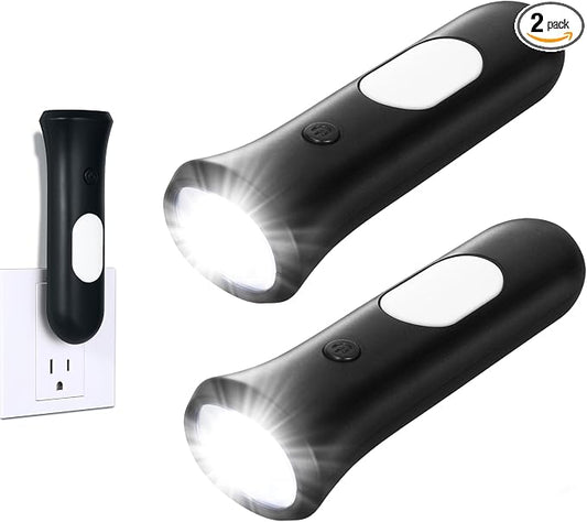 ROSSEX 4 in 1 Emergency Lights for Home Power Failure, 2 Pcs Rechargeable LED Flashlight Plug in Wall, Automatic Turn-On Power Outage Night Light Flashlight for Hurricane Preparedness Items
