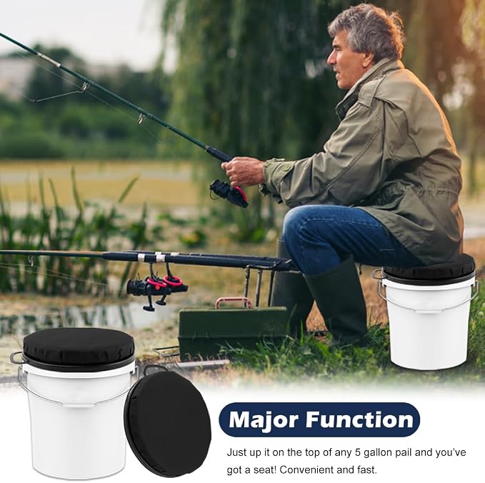 5 Gallon Bucket Seat, 360-Degree Swivel Bucket Seat Cushion with Waterproof Cover, Bucket Seat Lid for Fishing, Gardening, Hunting and Camping