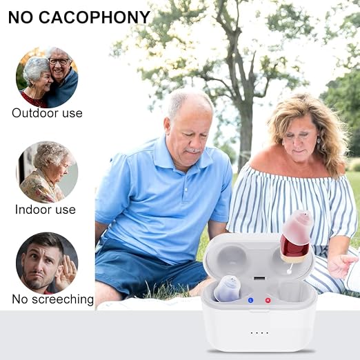 Hearing Aids for Seniors, Invisible Hearing Amplifiers with Noise Cancelling, Rechargeable Hearing Aids for Hearing Loss Adults, Comfort In-ear Hearing Devices(Red and blue)