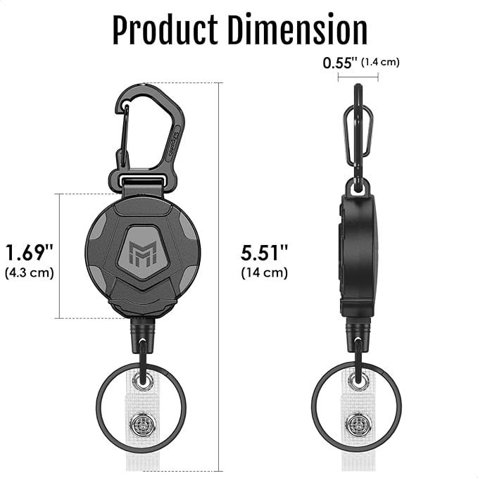 MNGARISTA Retractable Keychain, Heavy Duty Carabiner Badge Holder, Tactical ID Badge Reel with 31.5” Steel Retractable Cord, 8.0 oz