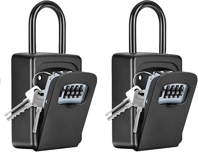 Wall Mounted, Portable Lock Box for House, 5 Key Capacity, Weatherproof Resettable Code House Key Safe Security Lock Box for Outside Realtors Garage Spare (2 Pack, Black)